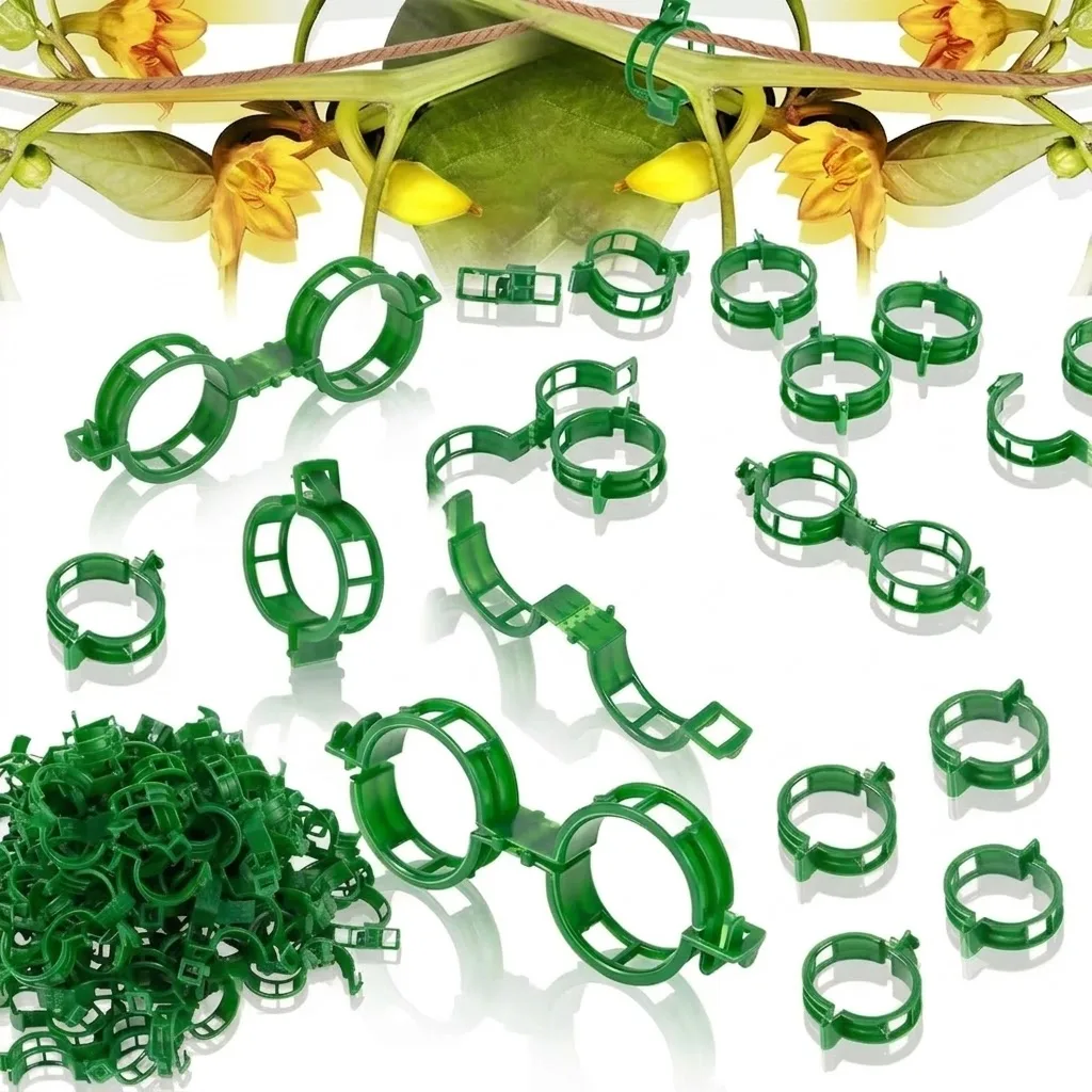 100 300 Pcs Plant Support Clips Fixture Plastic Garden Vine Strapping Clip for Climbing Plants Tomato Grape Plants Stalks Holder