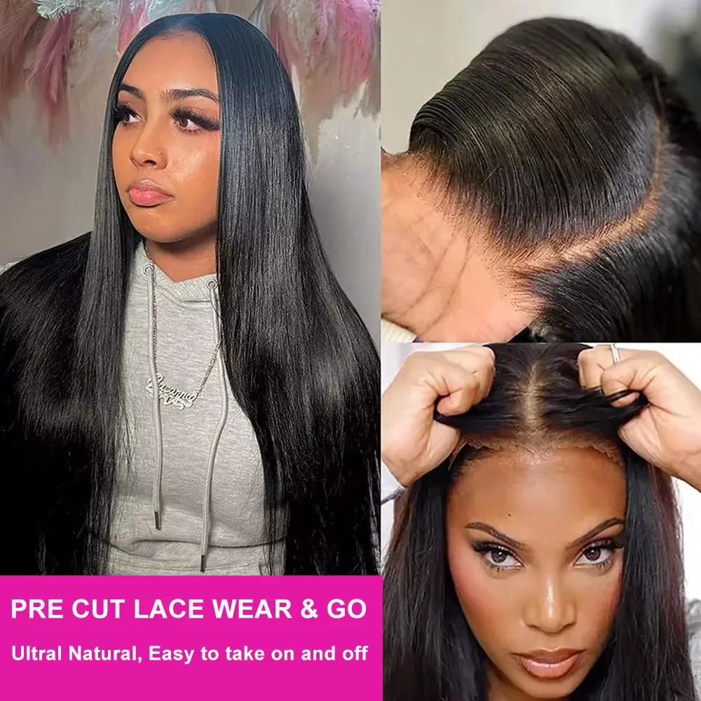 Gerade 5X5 leimlose Perücken Echthaar bereit zum Tragen vorgeschnittene Lace Wear And Go leimlose Perücke HD Lace Front Echthaarperücke für Frauen