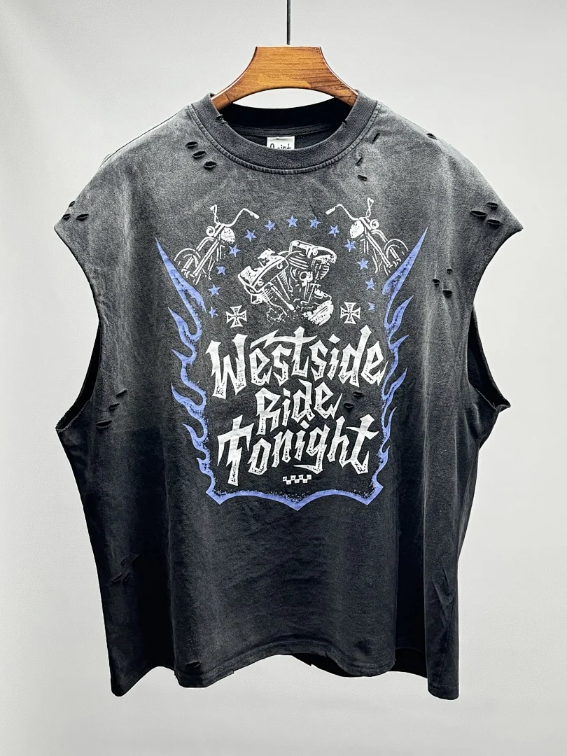 West Coast Purple Flame Motorcycle Limited Edition - Wasteland Hand Sanded Heavyweight Washed Tank Top Women Men T-Shirt