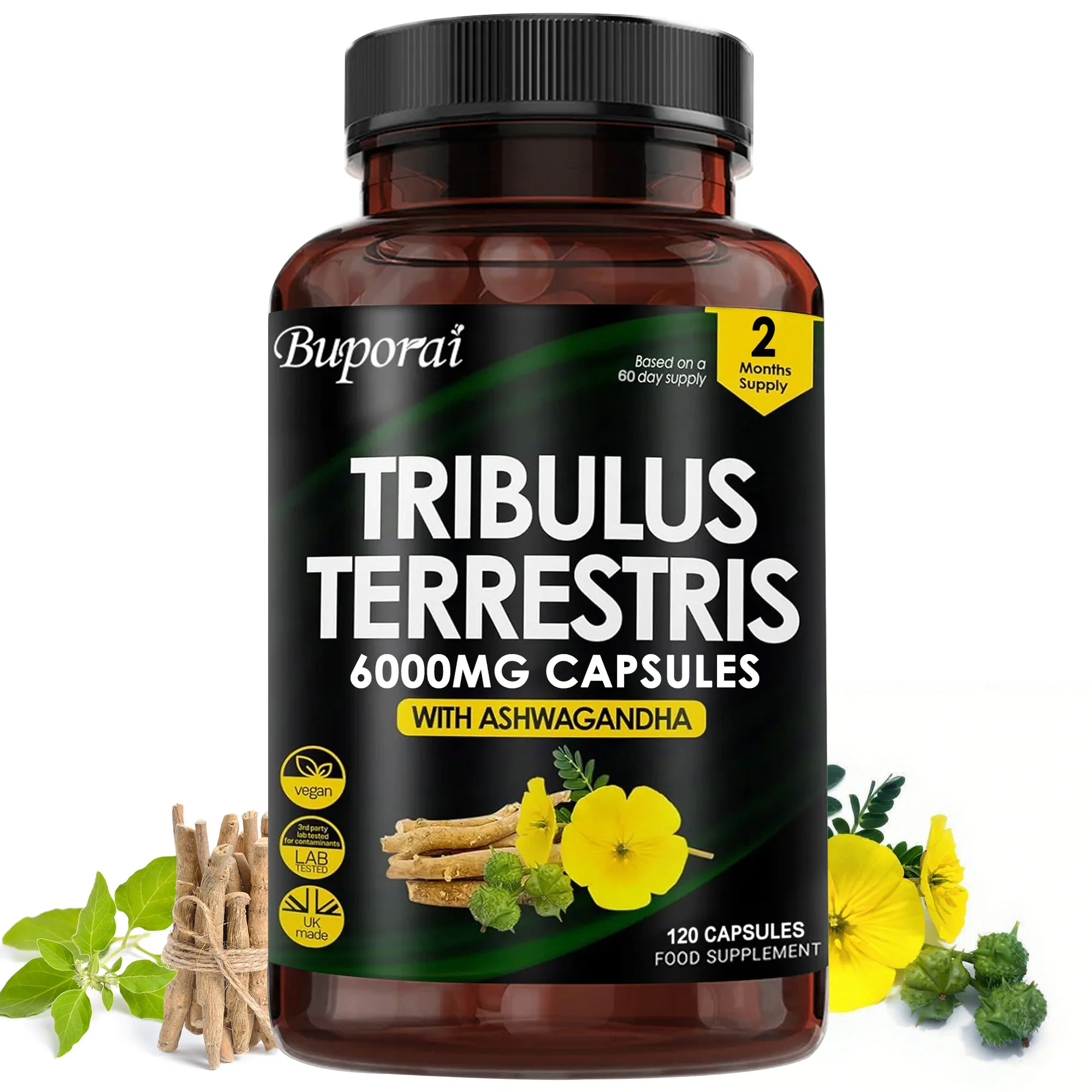 

Tribulus Terrestris 6000mg - Muscle Mass, Endurance and Vitality, Improve Performance, Muscle Building Workout Supplement