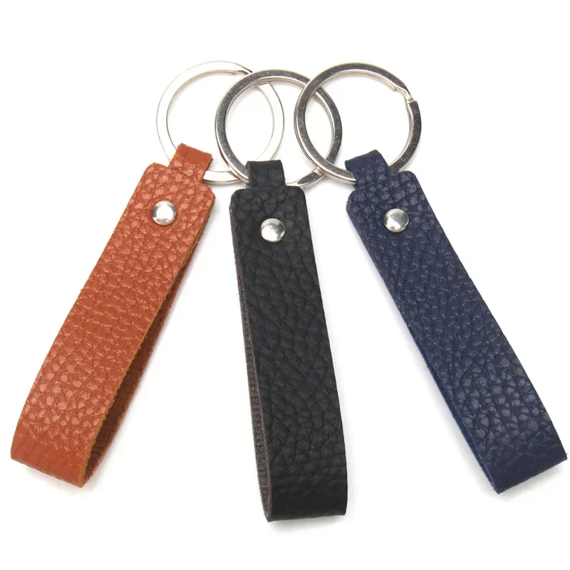 

Lychee Pattern Custom LOGO Leather Keychain Blank Laser Engrave Car Bag Keyring Personalized Company Name Number Key Chains