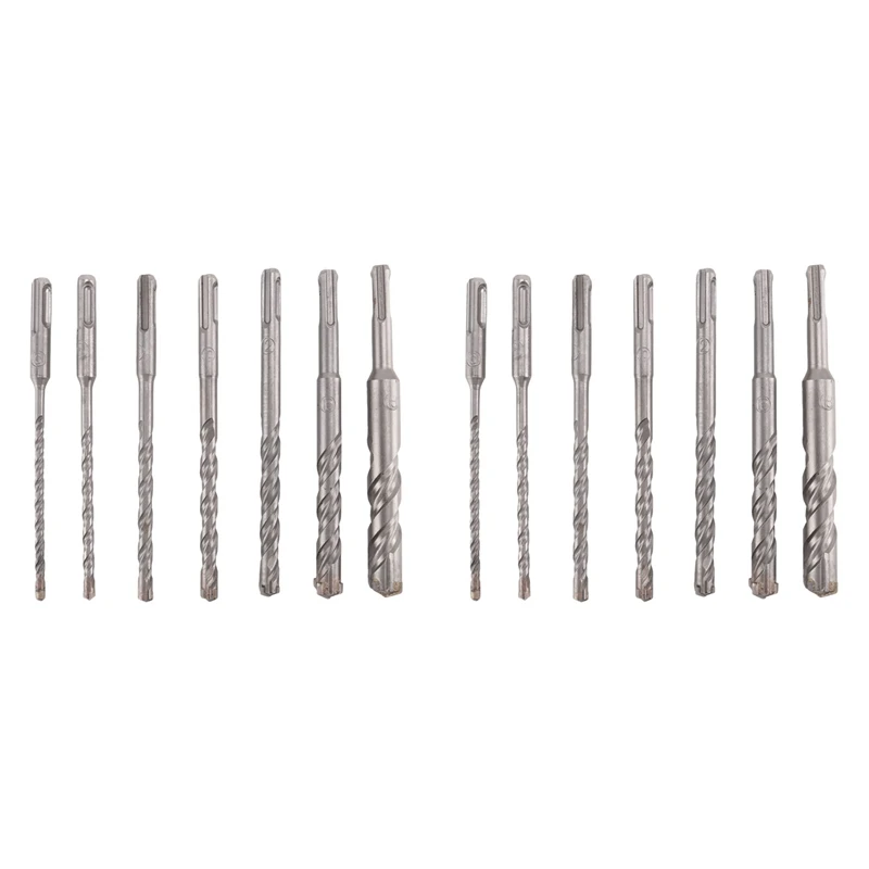 14 Pcs SDS Plus Hammer Drill Bit Set, (4-Flute) For Concrete Brick Block Stone Masonry And Granite