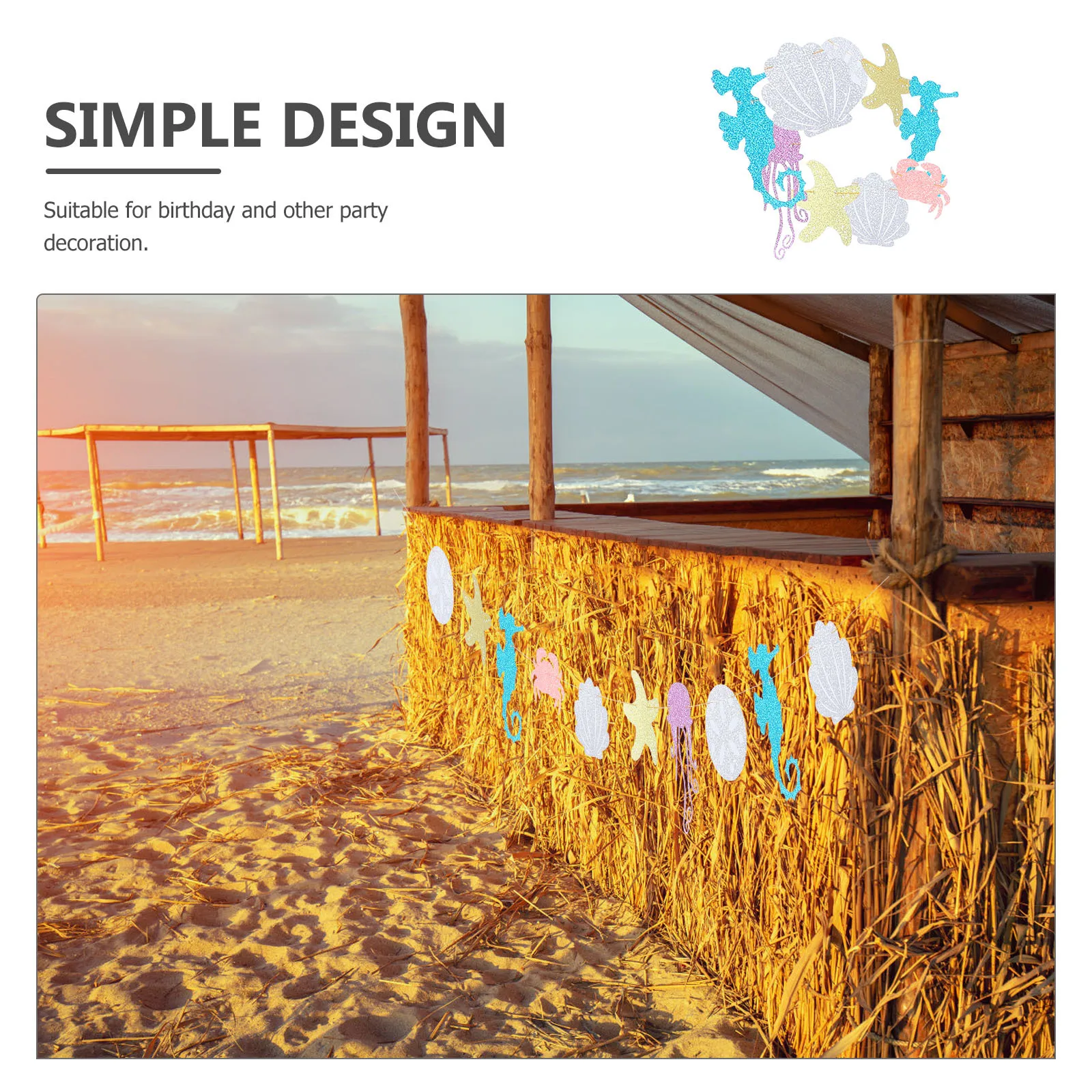 

Hawaiian Party Banner Luau Decoration with Glitter Seashells Crab Ocean Animals for Summer Birthday Pool Celebrations