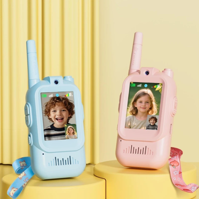 Walkie Talkies para Crianças Pacote com 2 Intercomunicadores Recarregáveis Cute com Tela de 2 Polegadas Chamada com Um Clique para Presentes Infantis