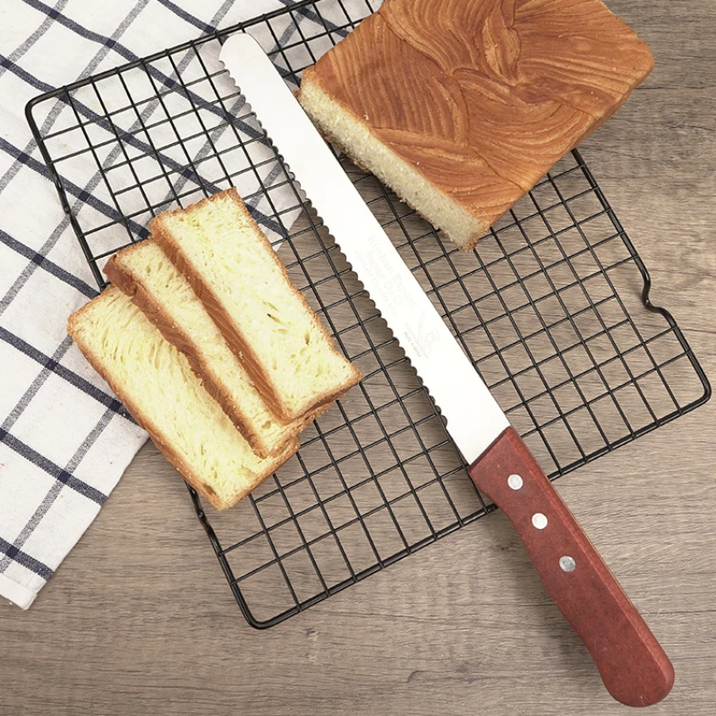 Zackoo Stainless Steel Bread Knife with Wooden Handle Serrated Cut Bread Cake Sandwich Toast Cutter Fine Tooth Saw Baking Tools