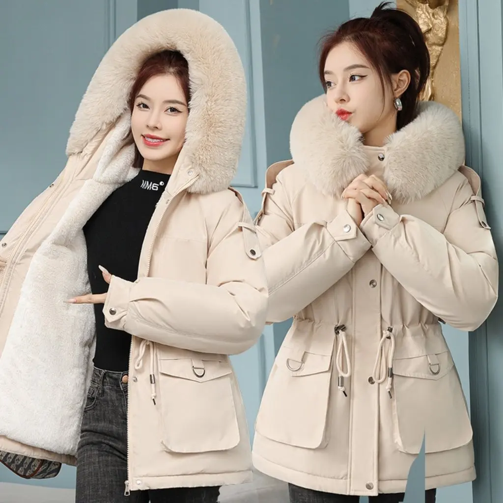 

Women's Fleece-Lined Thickened Cotton Jacket Large Fur Collar Slim Fit Short Style Winter New Clothing