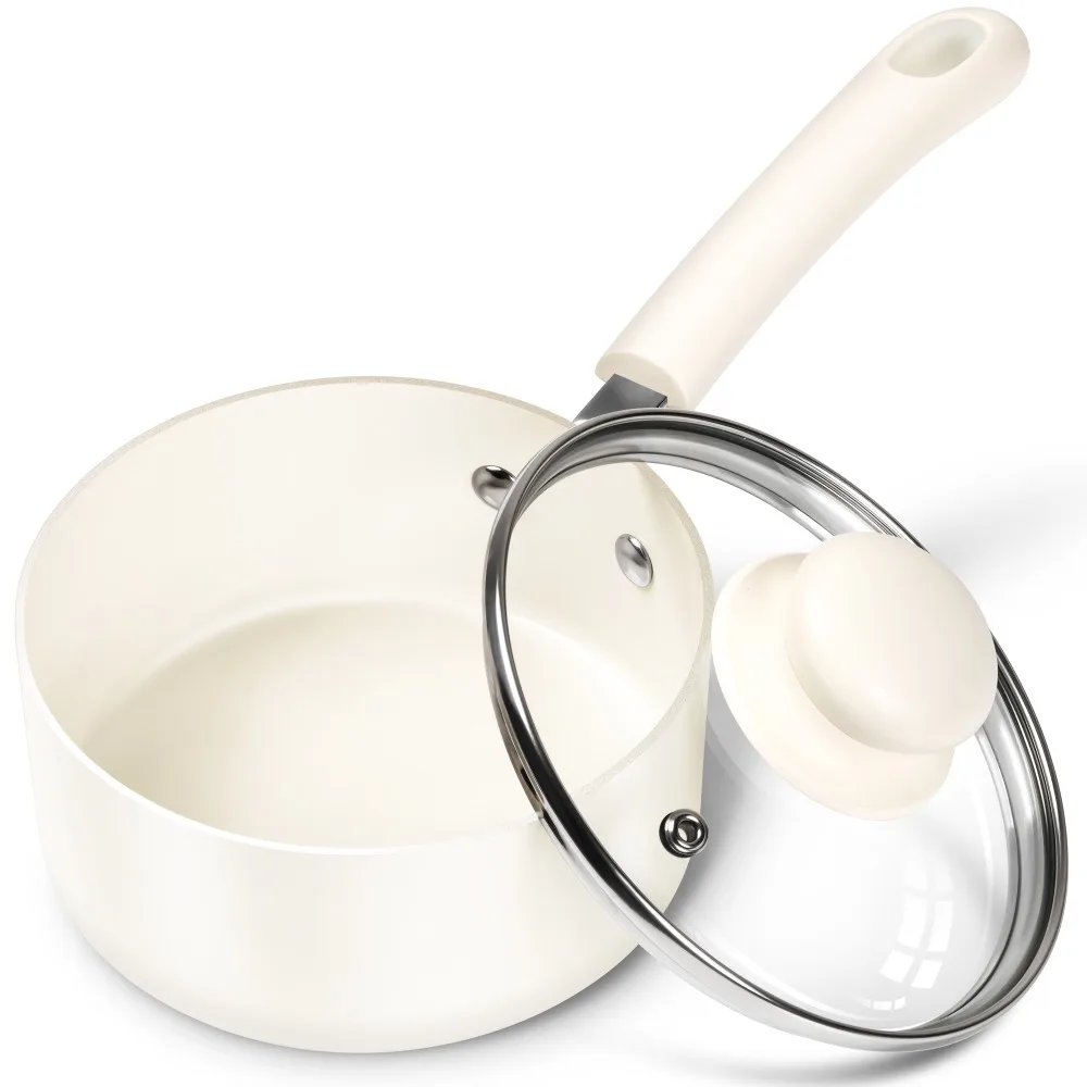 

MICHELANGELO 1QT Ceramic Non-stick Milk Pot with Lid Home Cooking Pot Nonstick Sauce Pan Multipurpose Pot Non-Toxic Braising