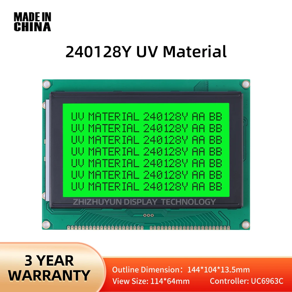 Spot LCD 240128Y UV Material Graphic Dot Matrix Screen Emerald Green Light Black Letter UC6963 LCM Monochrome LCD Module