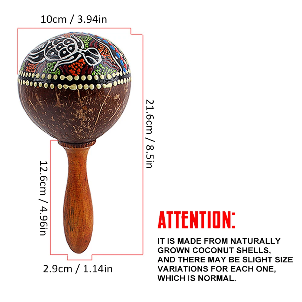 Coconut Shell Maracas Wooden Maracas Rattle Shaker Percussion Instrument Hand Painted