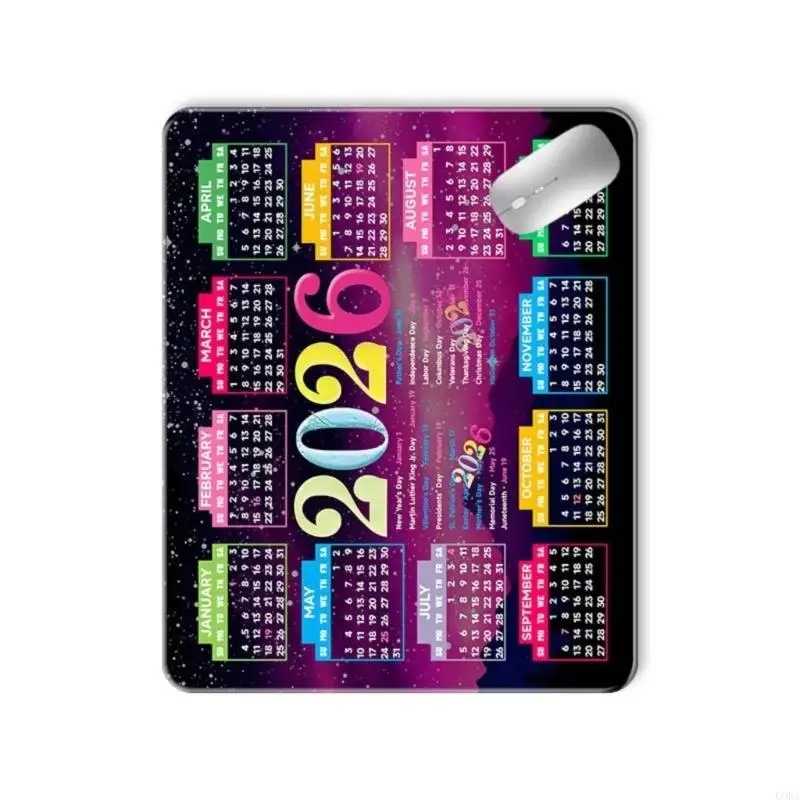 CORA Rubber Mouse Pad with 2026 Annual Calendar Anti Slip Base Mouse Mat for New year
