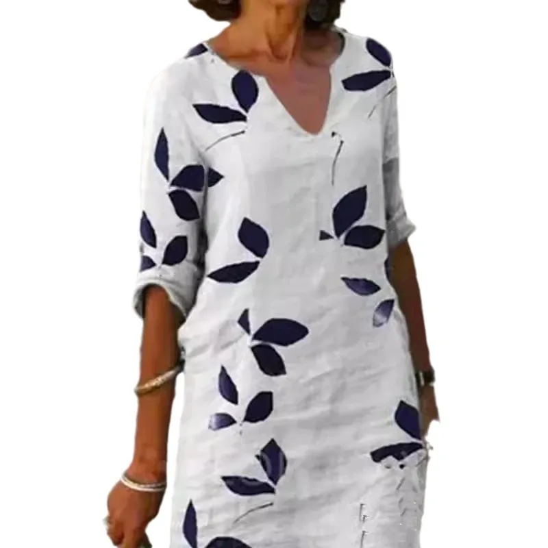 Ele Cotone Lino Stampa ampia sopra la testa Vintage Midi Dr Gonna a trapezio lavorata a maglia da donna Or Sve Abbigliamento autunnale