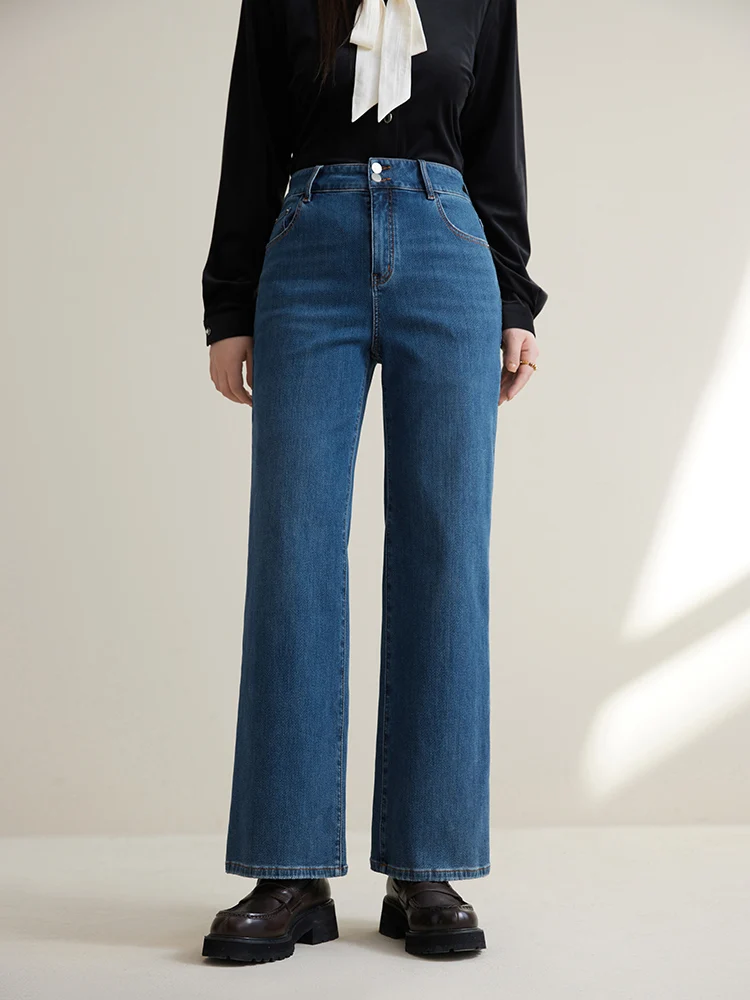 

DUSHU Commuting Fashionable High-waist Straight Jeans for Women Winter 2023 New Slim Casual Style Trousers for Female