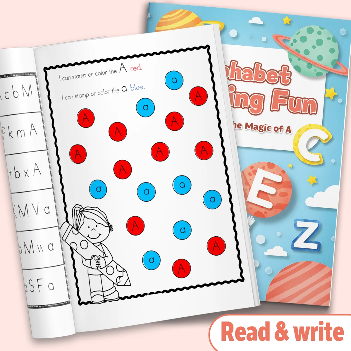 Children's alphabet coloring book, cute cartoon patterns, preschool early education workbook, boost your baby's hands-on skills