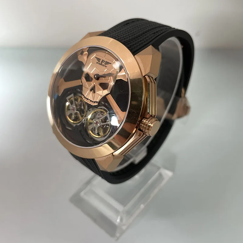 PINDU Watch New TOP Men Mechanical Watches Double Flywheel Automatic Movement Sapphire 5ATM Waterproof 45.5MM Wristwatches Men
