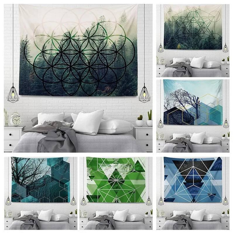 Custom Wall decoration tapestry aesthetic room decor accessories Morocco blue hanging large fabric wall home autumn decor qq