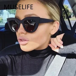 Gafas de sol con forma de ojo de gato para mujer, Estilo Vintage femeninos de anteojos de sol, de marca de lujo, de diseñador, color negro, UV400