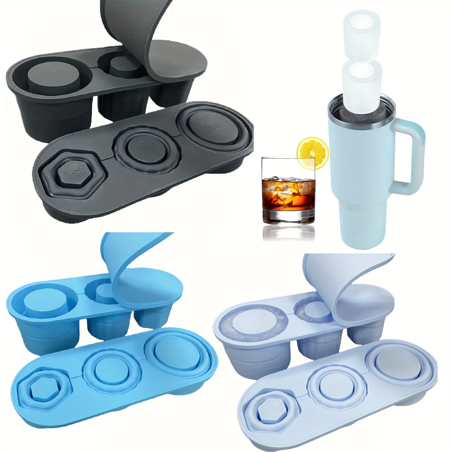 Triple  Ice Cube Tray - Foldable, Collapsible, and Easy to Remove - Food Grade Silicone  -  and Restaurant Use