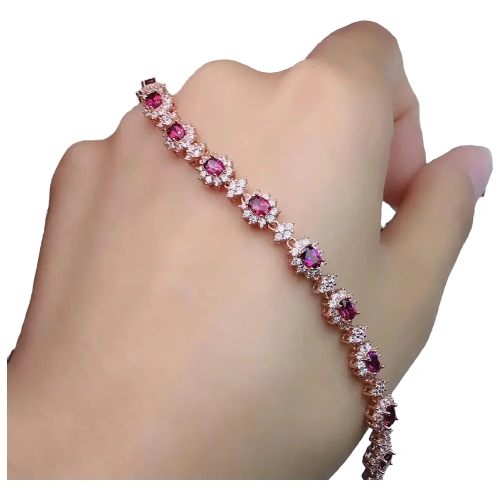 

KJJEAXCMY Fine Jewelry 925 Sterling Silver Inlaid Garnet Women Hand Bracelet Exquisite Support Detection