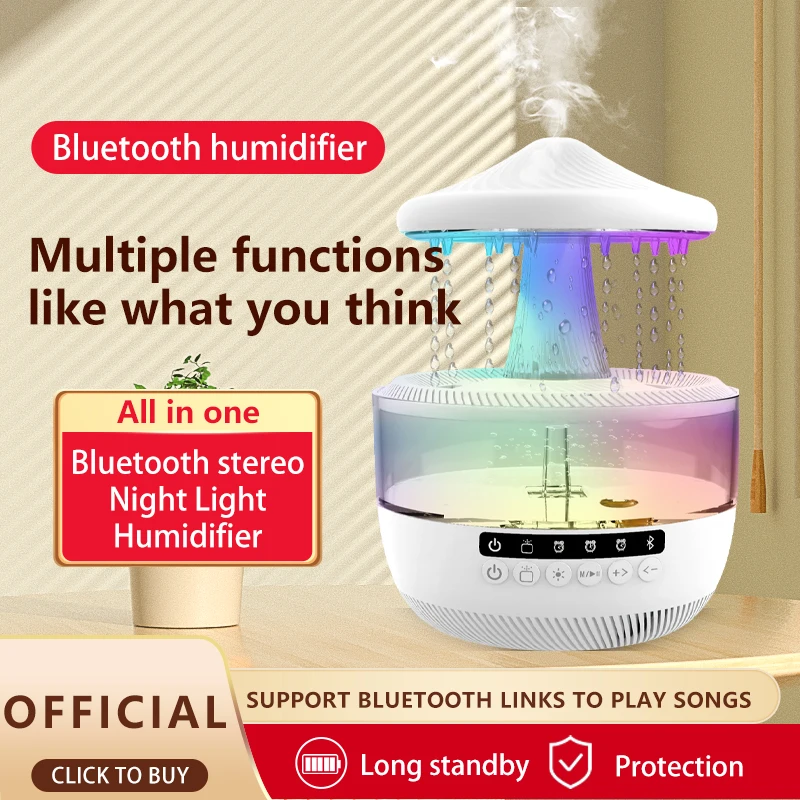 Rain Air Humidifiers Essential Oil Diffuser  with Colors Mood Light Aroma Diffuser White Noise Raindrop Humidifier Home Bedroom