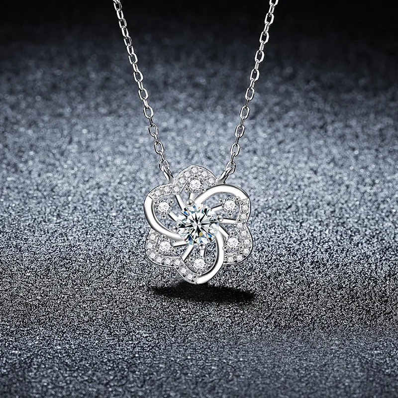 

Moissanite S925 sterling silver necklace, lace and lace pendant, fully inlaid flower shaped collarbone chain jewelry wholesale