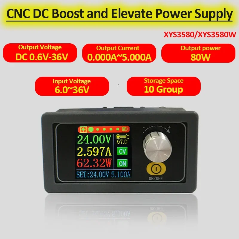 XYS3580 DC DC Buck Boost Converter CC CV 0.6-36V 5A Adjustable Regulated Power Supply LCD Screen Solar Energy Power Module