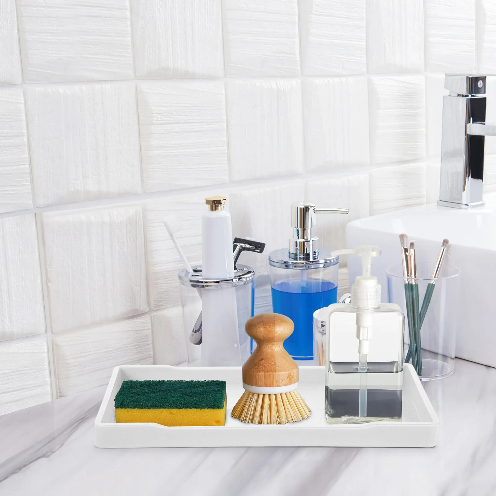 Premium Thick Rectangular Bathroom Counter Tray for Vanity Toiletries Storage Organizer Makeup Soap Perfume Jewelry