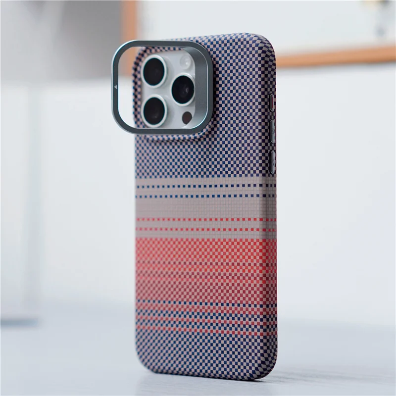 

Geometric Woven Plaid Pattern Magsafe Case for iphone 15pro 14 13 15Pro Max Metal Lens Kickstand Wireless Charging Hard PC Cover