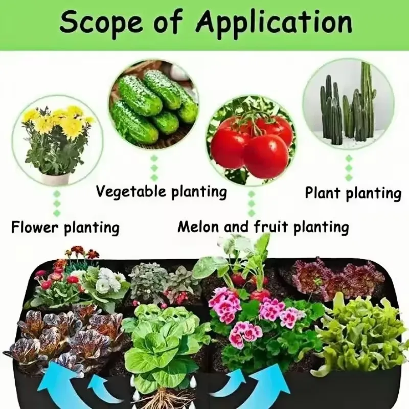 4/8 Grids Garden Raised Planting Bed Fabric Raised Garden Bed Square Felt Garden Flower Grow Bag Vegetable Planter Pots