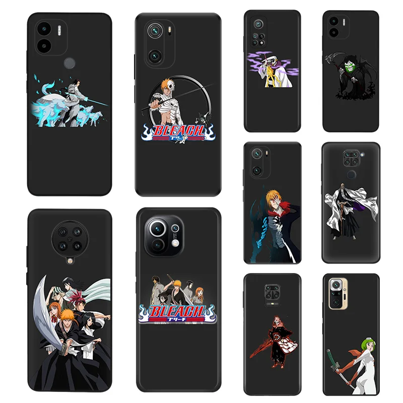 Black Soft Phone Cases For Redmi Note 10 10s 9 9t 9s 8 8t 7 9a 9i 10a 10c 13 a3 x mi 10t Pro BLEACH Anime Kurosaki-Ichigo Cover