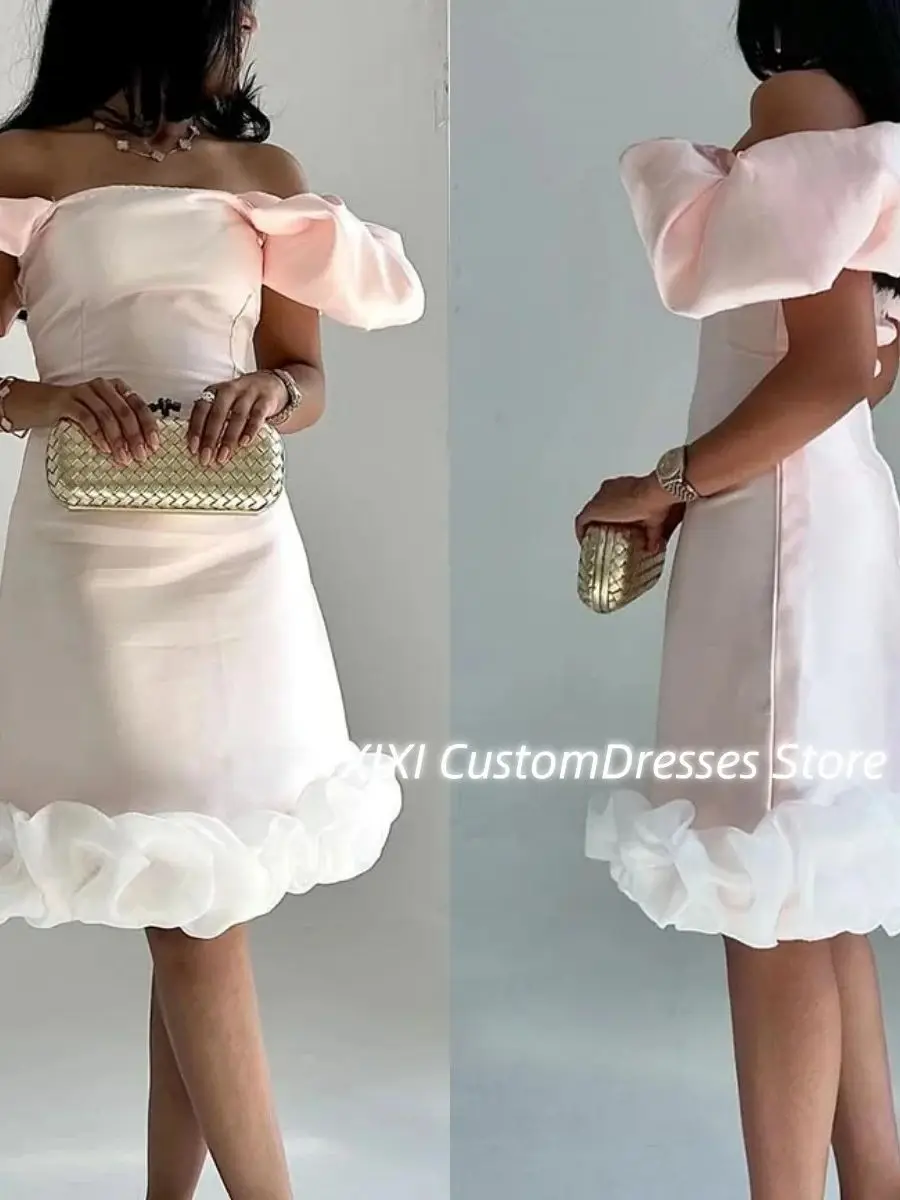 Abiti da sera di lusso con scollo a baule personalizzato A-Line con spalle scoperte Abiti da sera di lusso Mini volant con cerniera Abiti per occasioni formali
