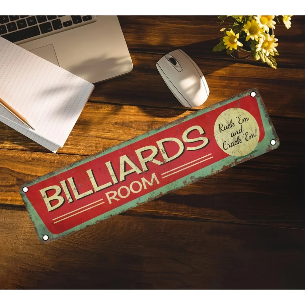 Billiards Room Vintage Metal Sign Humorous Wall Decor for Home or Office, Durable Art with Rustic Design, Easy-to-Hang