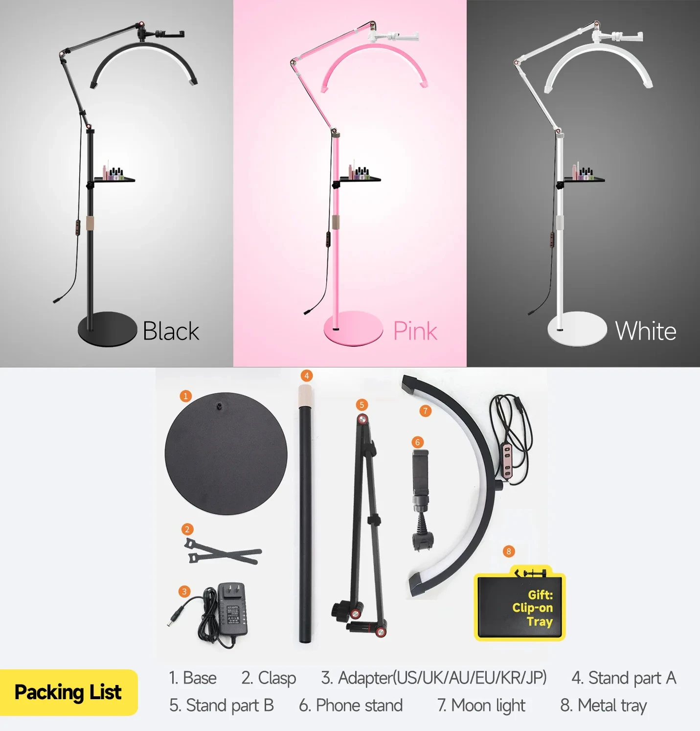 16 inch LED Half Moon Lash Light Temperature 3000K-6000K Floor LED Lamp For Beauty Facials Skincare Tattoo Eyebrows Filming