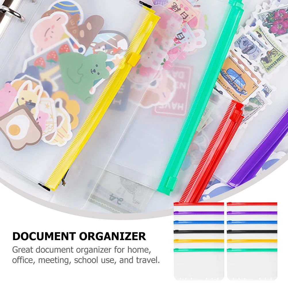 12pcs Zipper Bags Blinder Pockets Inner Core Loose Leaf Document Binders Envelope School Office Wear Resistant
