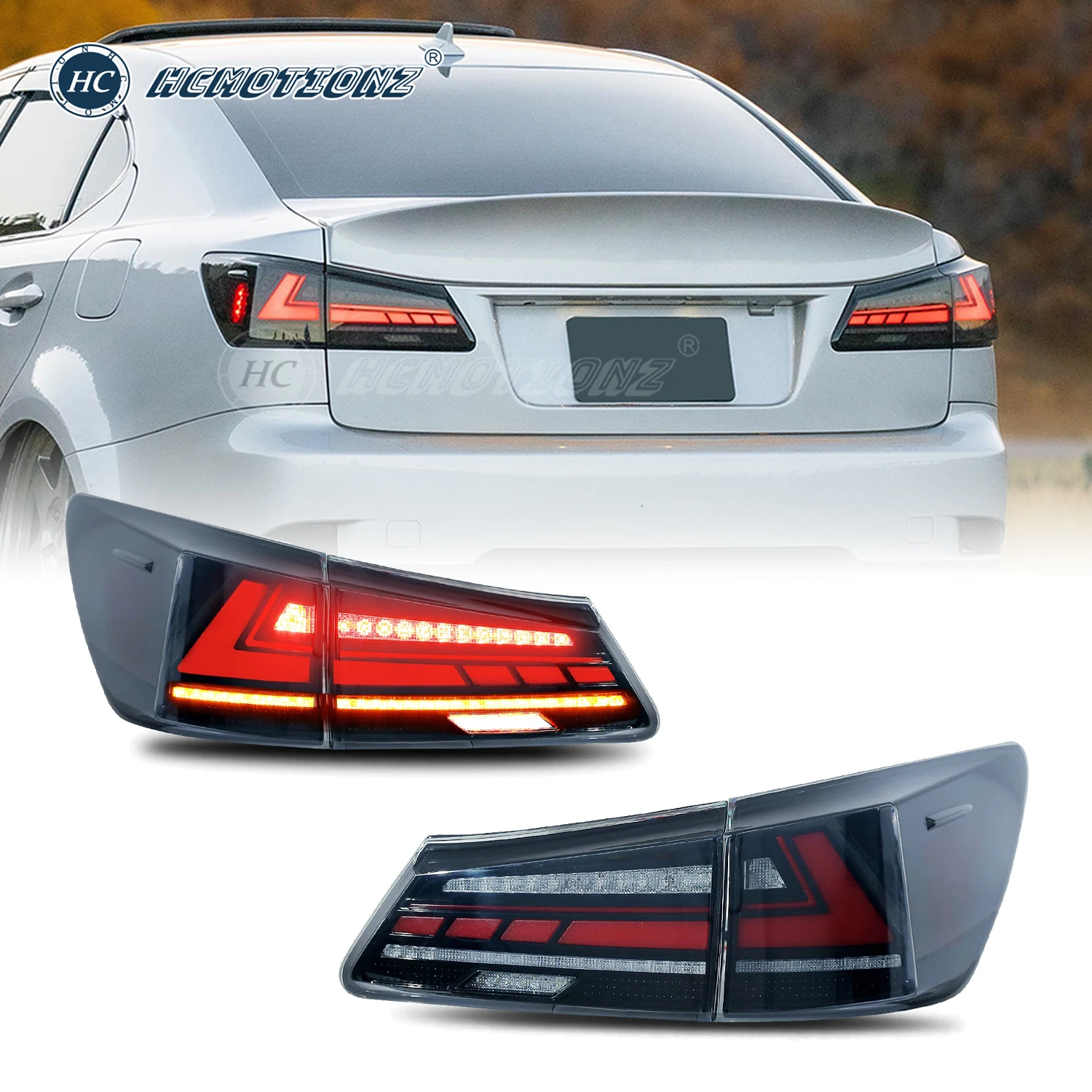 HCMOTIONZ LED Tail Lights for Lexus IS 2006-2012 DRL Start UP Animation IS250 IS350 ISF 200d Car Rear Back Lamps Assembly