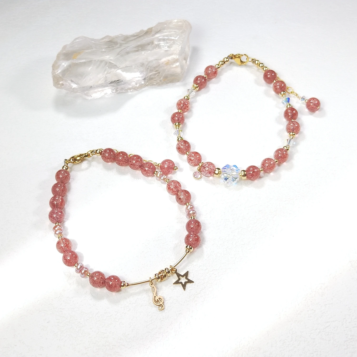 

Lii Ji Natural Strawberry Quartz 2-6mm American 14K Gold Filled Charms Bracelet Handmade Fashion Jewelry For Party