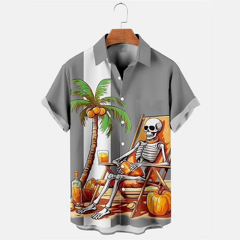 

2024 shirt men's clothing pattern fashion Hawaii vacation game 3D printing skull fashion street short sleeved men's shirt