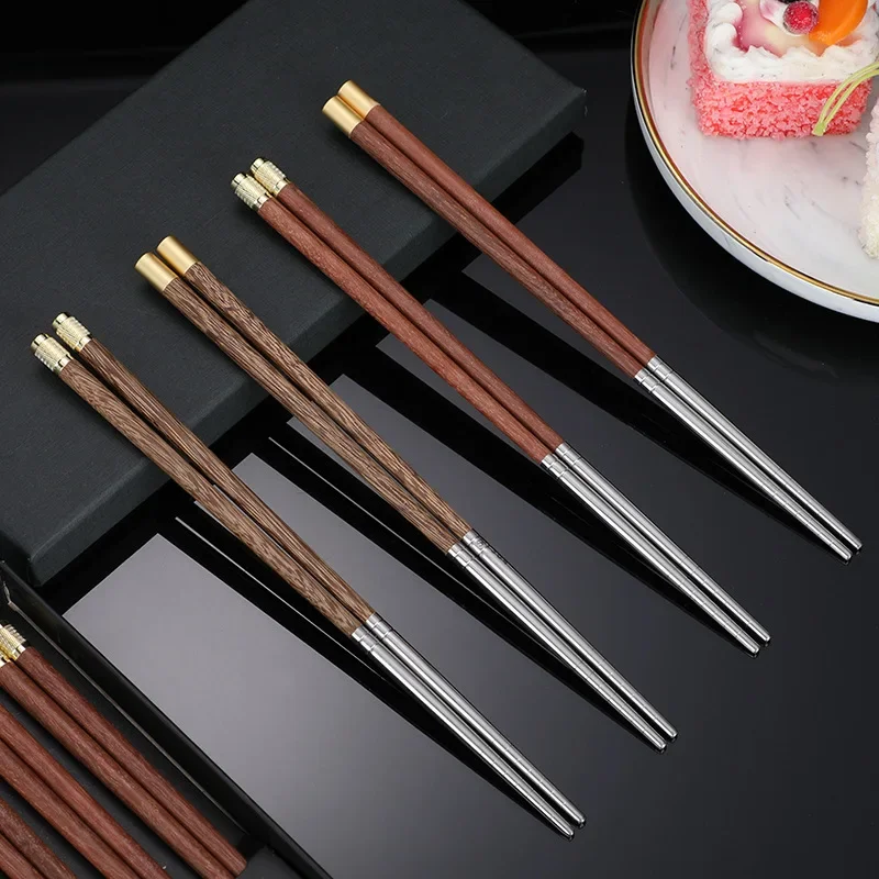 

1pair Stainless steel chopsticks wooden chopsticks cute wooden metal chopsticks dinnerware set