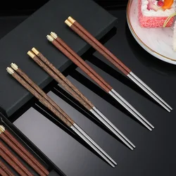 1pair Stainless steel chopsticks wooden chopsticks cute  wooden metal chopsticks dinnerware set
