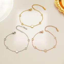 Exquisite Titanium Steel Double-sided Five-Leaf Flower Bracelet Women Temperament Hollow-Out Flowers Clover Hand Jewelry