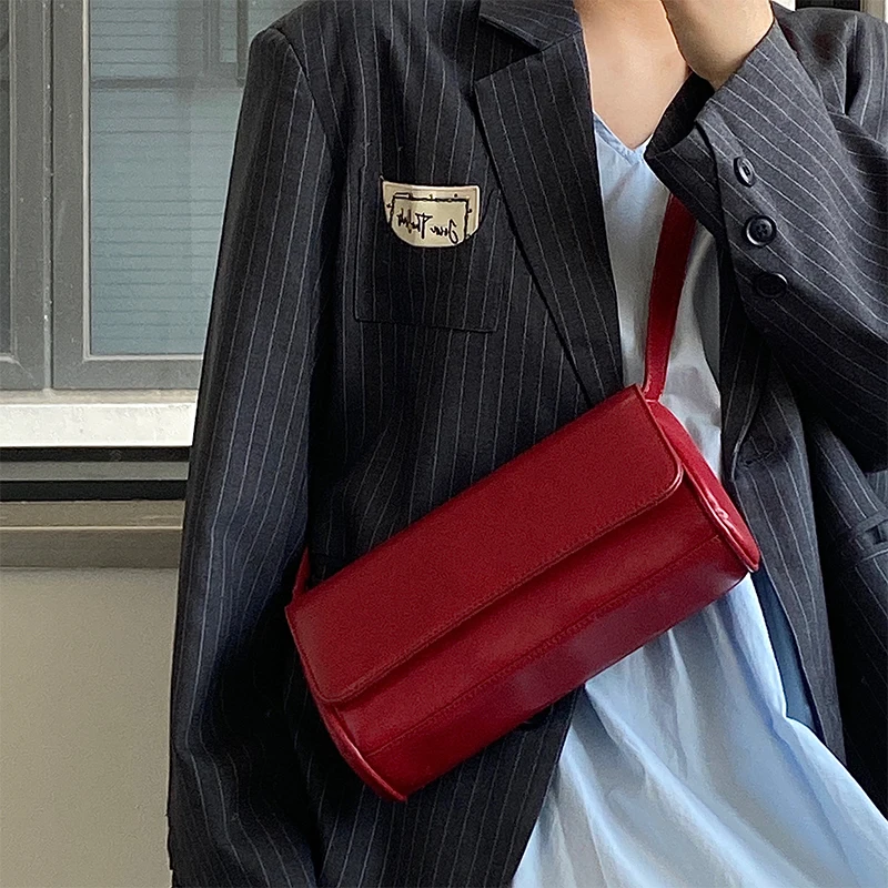 Borsa ascellare rossa vino Vintage da donna borsa a tracolla da sposa strutturata in pelle Pu semplice moda semplice