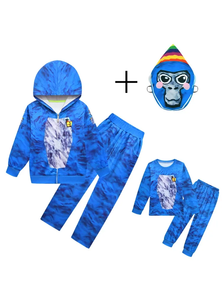 Dzieci małpa kostium VR Gamer Gorilla Tag Boy Girls bluza bluza z kapturem + spodnie dla dzieci GorillaTag Halloween ubrania świąteczne — 2