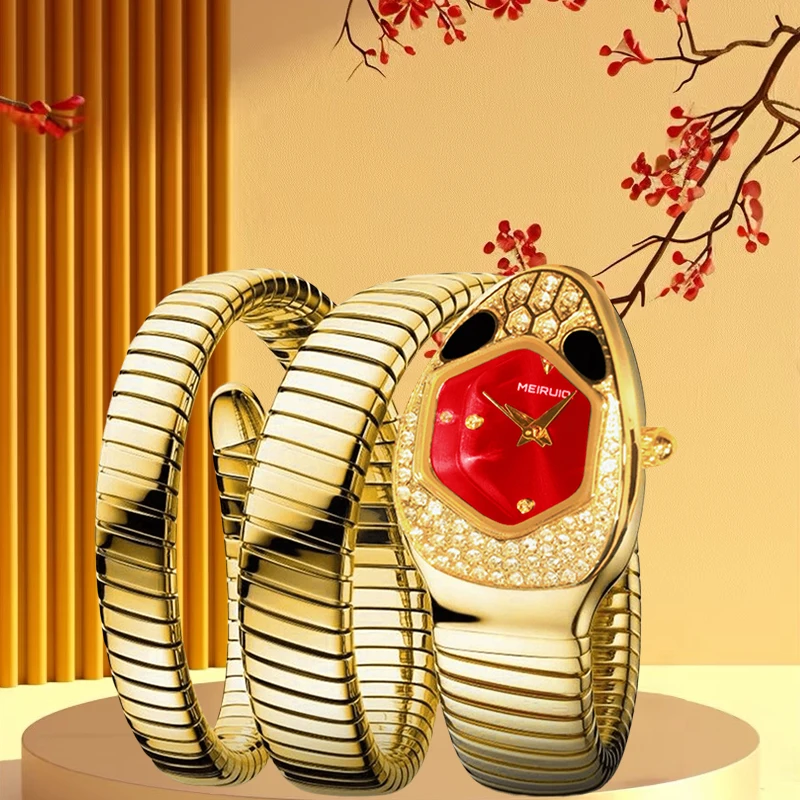 

A ladies' red snake shaped strap, personalized and elegant high-end quartz watch, graduation season Valentine's Day gift
