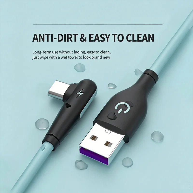 90 Degree Elbow USB A to Type C Silicone Charging Cable 0.25M 1M Soft Anti-break Data Cord For Mobile ，Micro USB 0.3m Cable