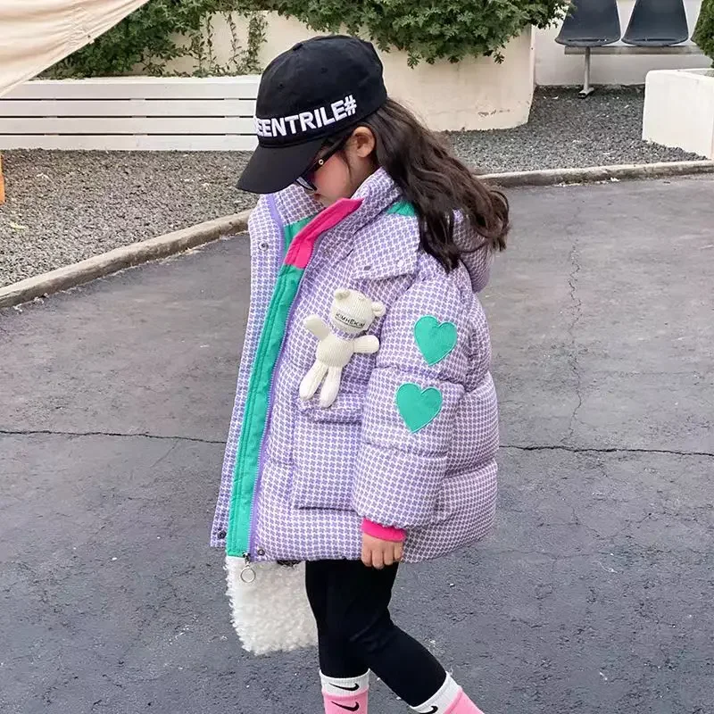 2023 Winter Down Jacket For Girls Coat Plaid Hooded Children Outerwear Clothing 6-12Year Teenage Kids Parka Snowsuit Kids