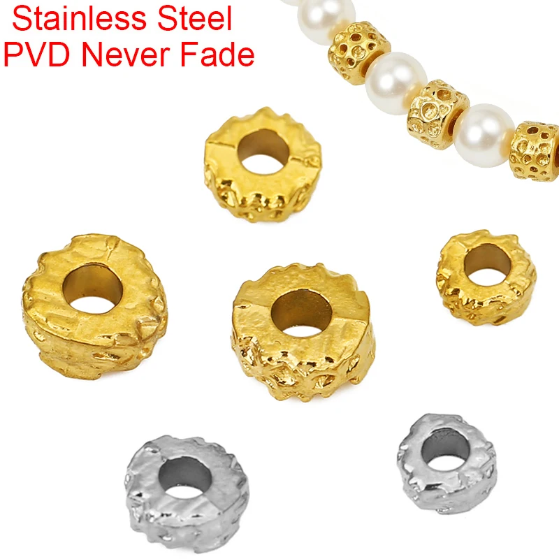 20pcs PVD Never Fade Stainless Steel Big Large Hole Beads 4 5 6 mm Necklace Spacer Beads Bracelet Supplies For Jewelry Making