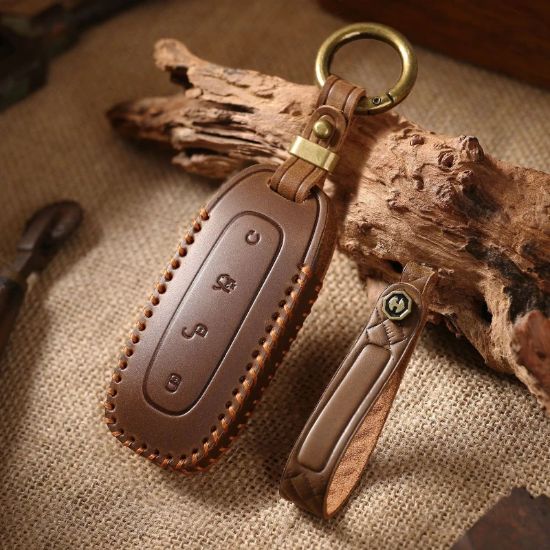 

For DENZA 2022 D9 DN-i EV D9 Dedicated Cow Leather Car Key Case Cover Protective Shell Bag Keychain Car Interior Accessories