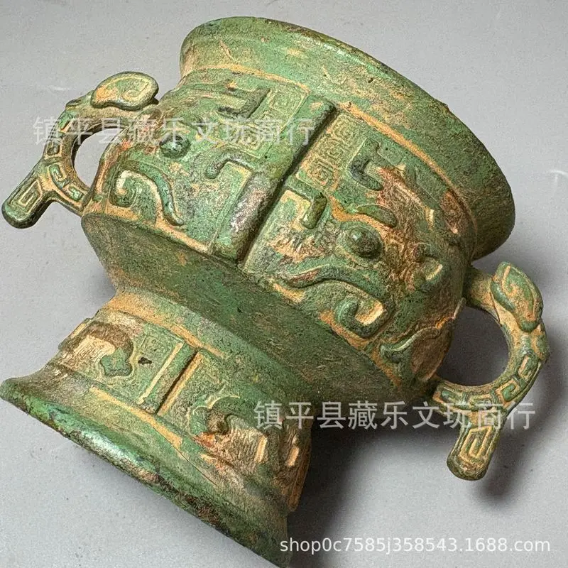 Antique Bronze Animal-Motif Furnace, Western Zhou Li Gu (Square Base Gu) Bowl, Decorative Item, Collectible Craft, Home Ornament