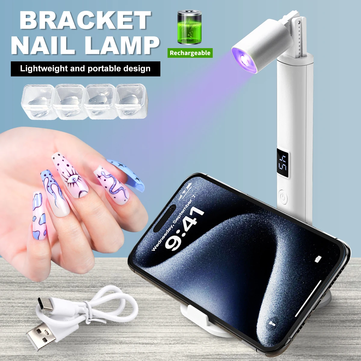 يده الأشعة فوق البنفسجية LED مسمار مصباح صغير محمول قابل للتعديل مصباح يدوي الأشعة فوق البنفسجية مجفف لتجفيف الأظافر أدوات صالون مانيكير قابلة للشحن #1