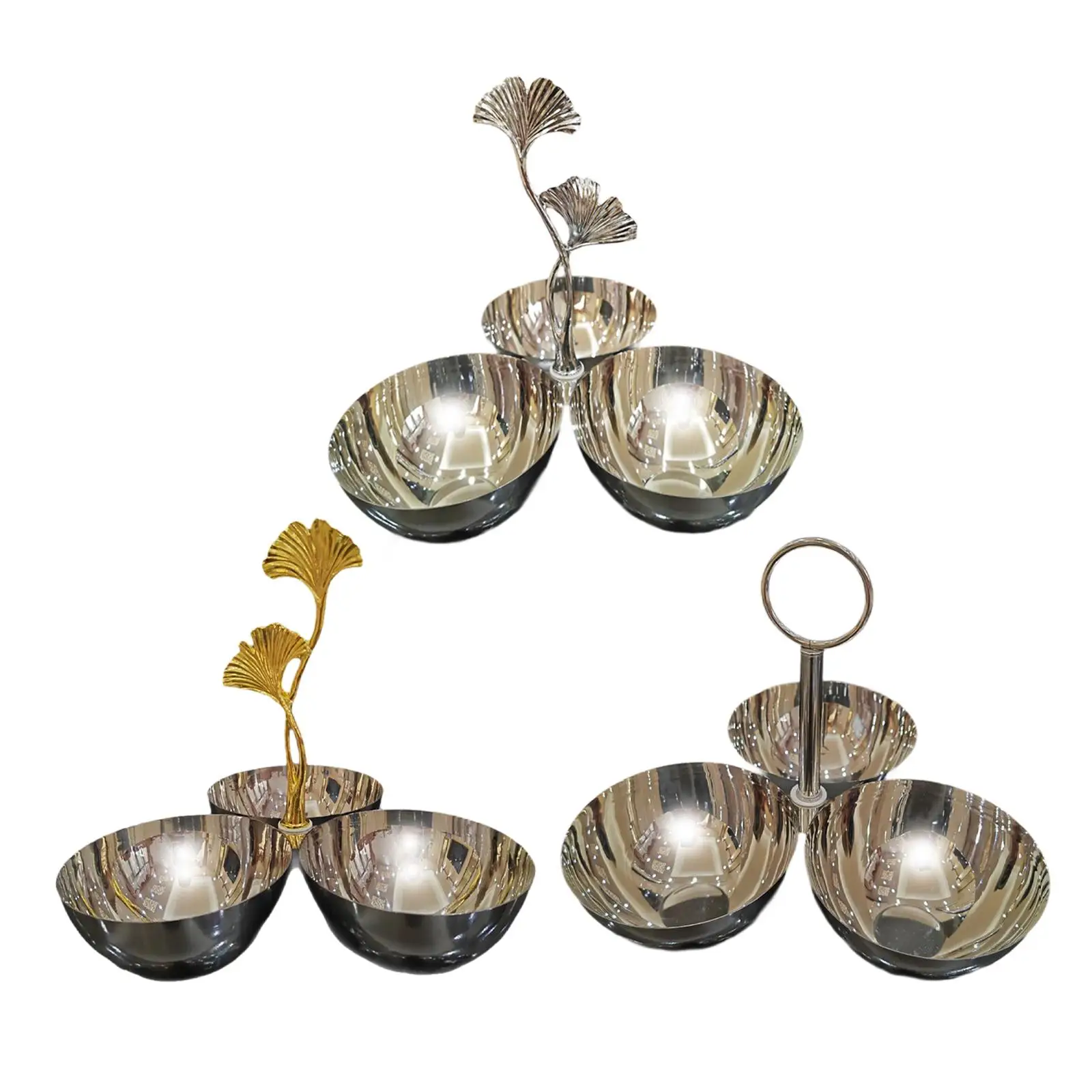 Durable Connected Three Compartment Fruit Tray Stainless Steel Candy Server Portable Plate for Home Gatherings