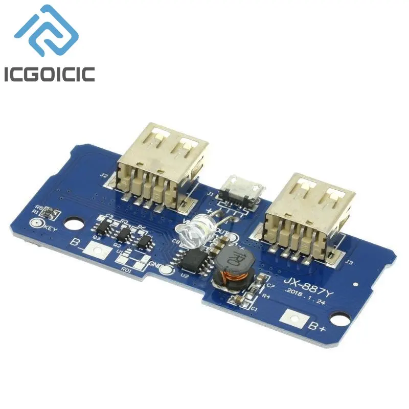 18650 Double Micro USB Power Bank PCB 3.7V à 5V 2A Boost Chargeur Module avec LED, pour DIY Chargeur Mobile, 1-2S Li-ion Batterie